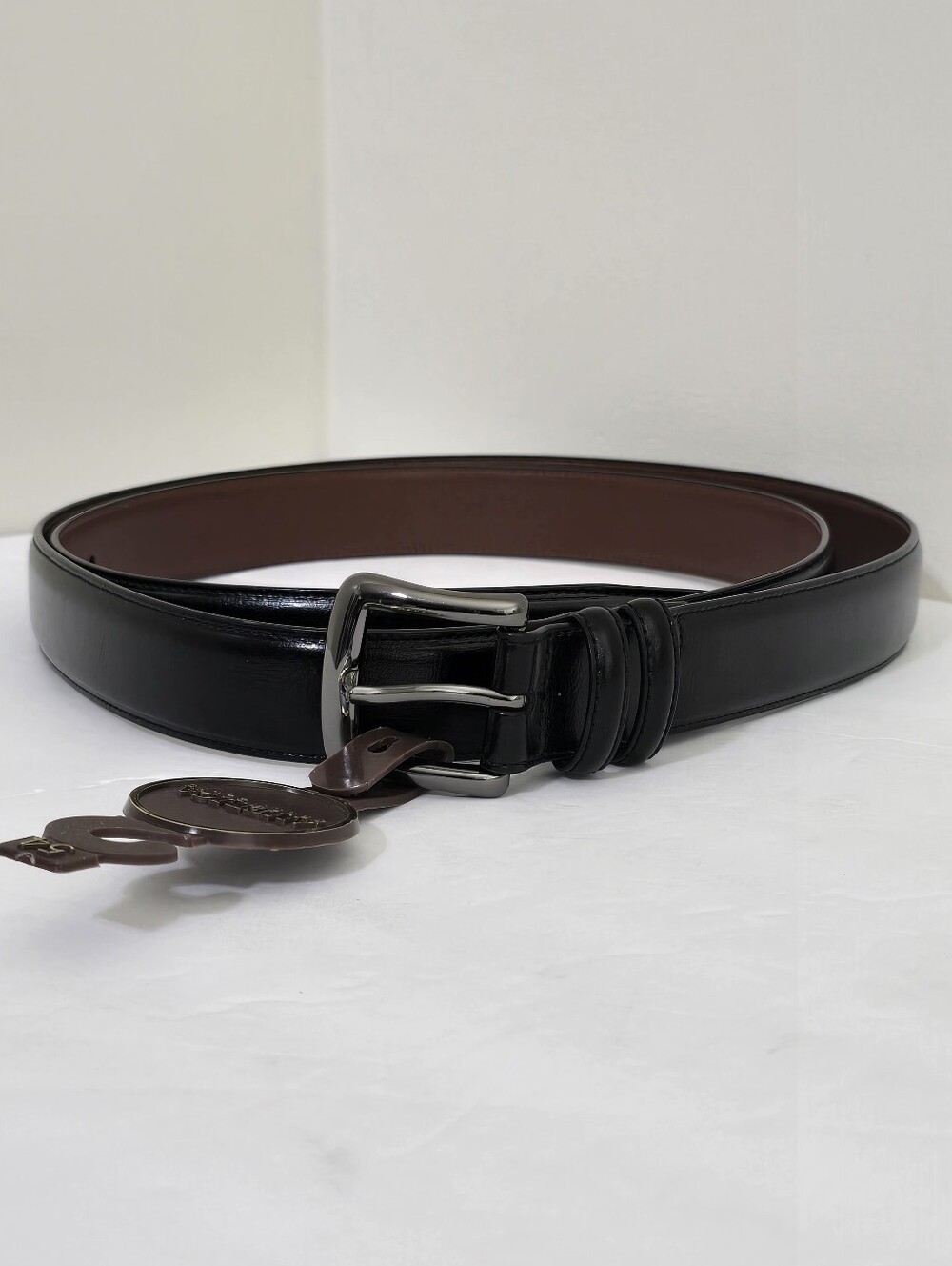 new PERRY ELLIS men's 54 Bonded Leather Dress Belt Black